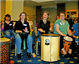 Fun drumming activity, the guests make their own entertainment.